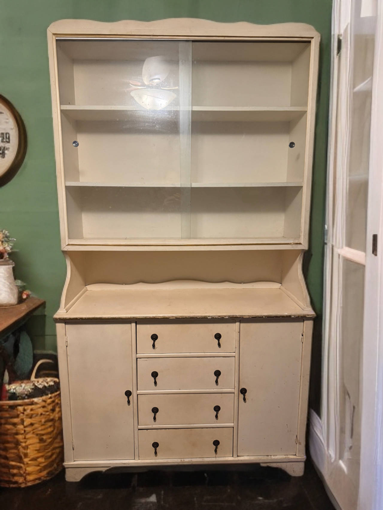Vintage Shabby Chic Wood Kitchen Hutch Cabinet