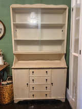 Vintage Shabby Chic Wood Kitchen Hutch Cabinet - Image 1
