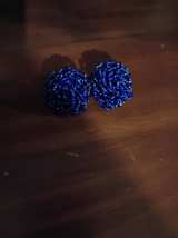 Vintage Cobalt Blue Beaded Cluster Earrings - Image 2