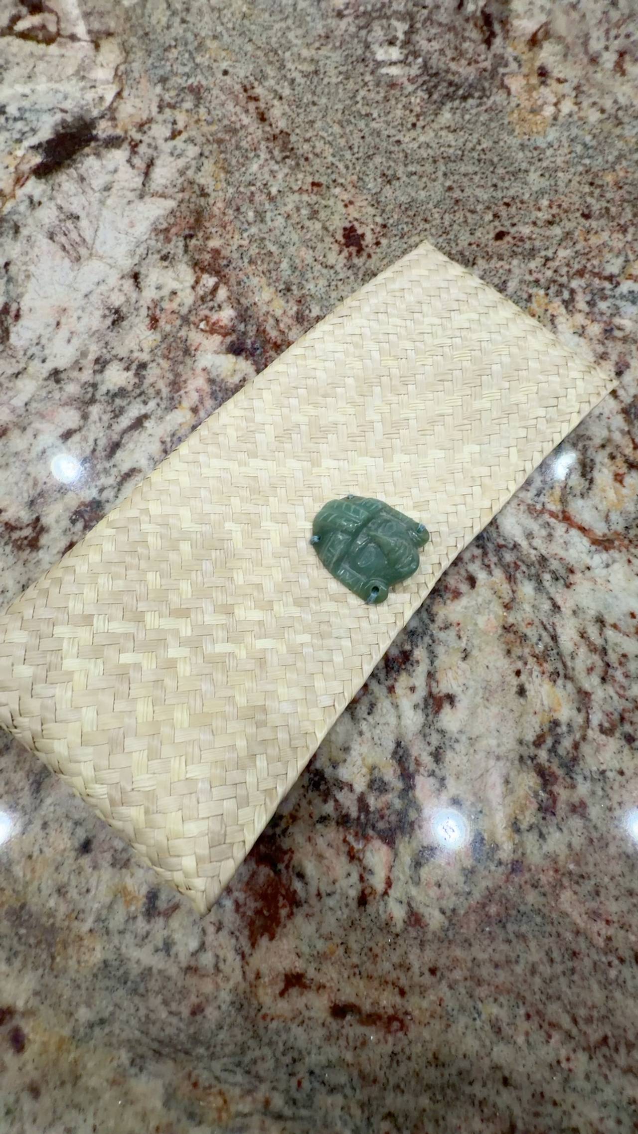 Jade Buddha Pendant Purse Straw Bag Weaved 