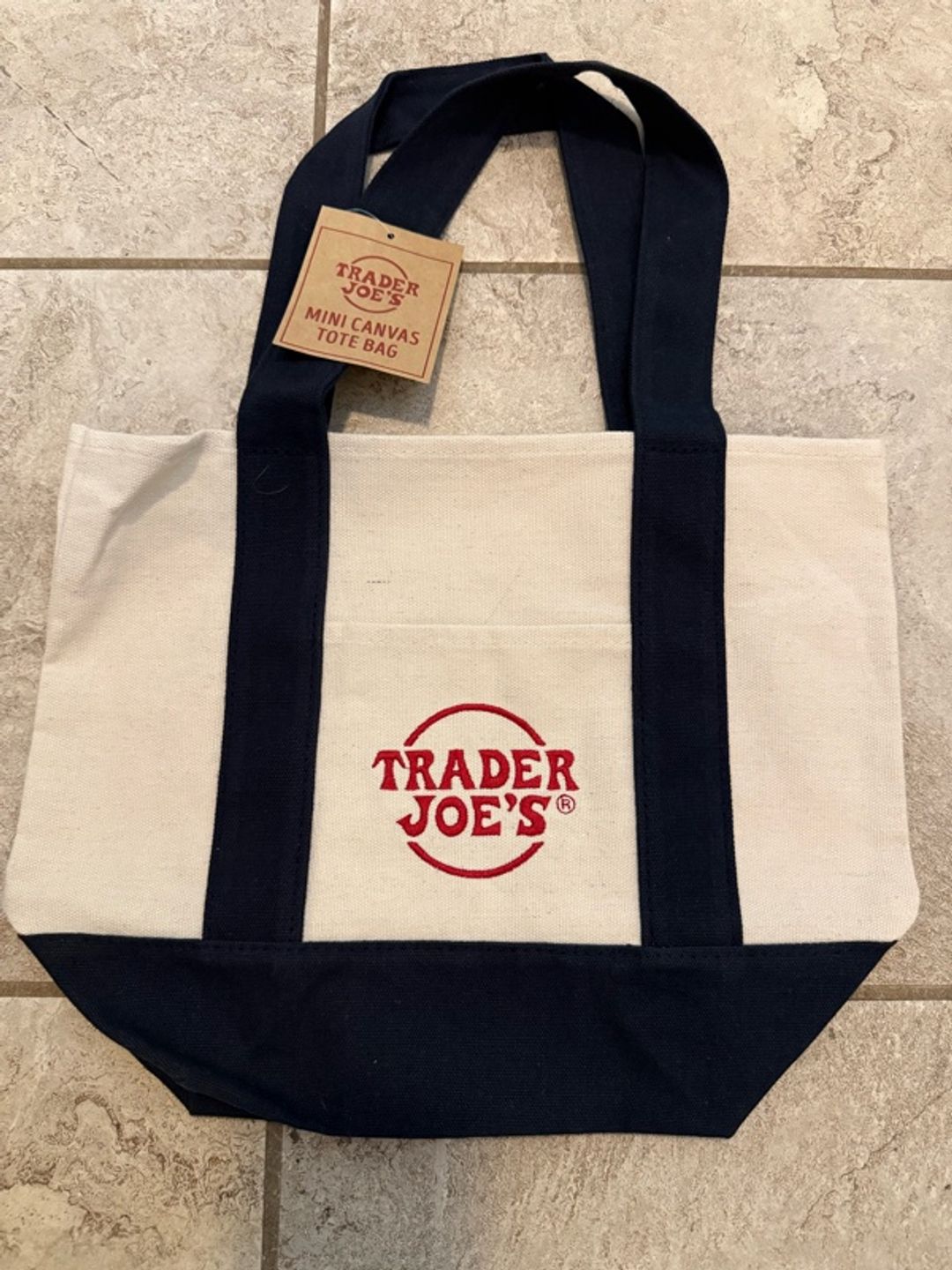 Trader Joe's Mini Canvas Tote Bag Navy Blue Limited Edition