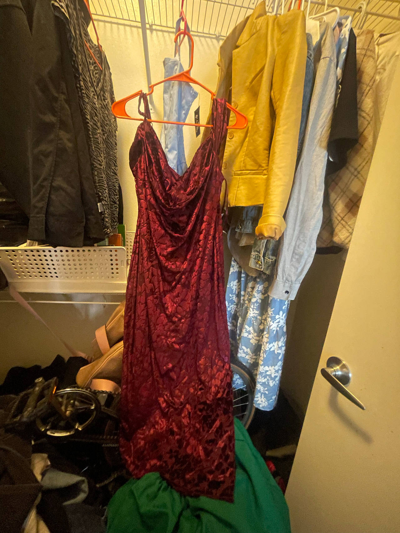Burgundy Velvet Cowl Neck Midi Dress
