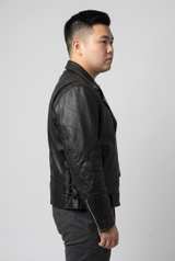 Men's Real Leather Biker Jacket with Belt and Side Laces - 4XL - Image 4