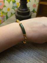 Vintage Nephrite Jade Tube Bracelet with Gold Tone Chain - Image 2