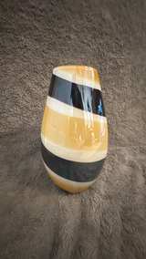 Hand Blown Art Glass Vase – Amber, Black & Cream Swirl – Modern Sculptural Decor - Image 5