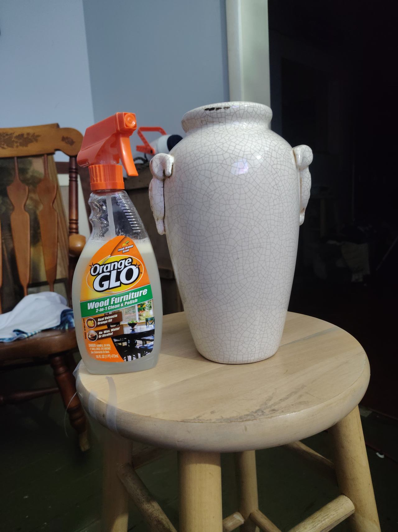 Vintage Crackle Glaze Ceramic Vase with Bird Handles