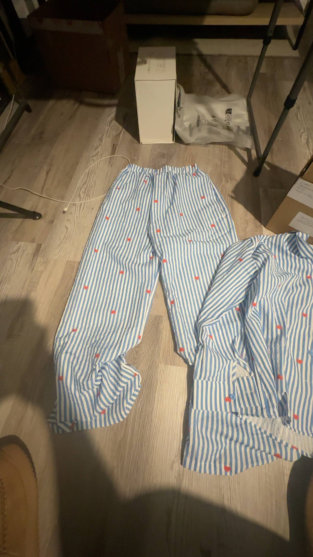 SHEIN Size Medium Heart Style Blue Striped Pajamas for Women