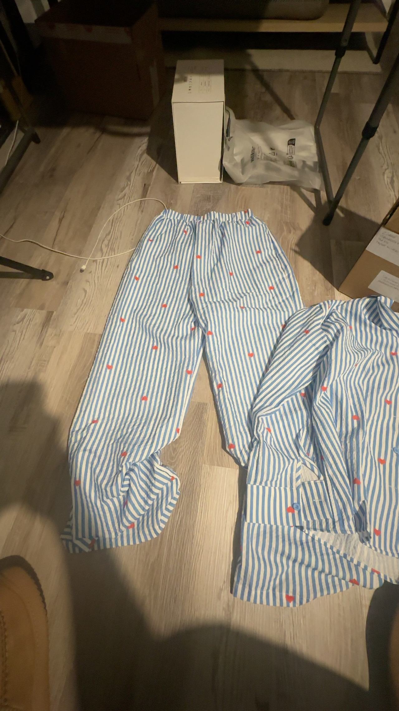SHEIN Size Medium Heart Style Blue Striped Pajamas for Women