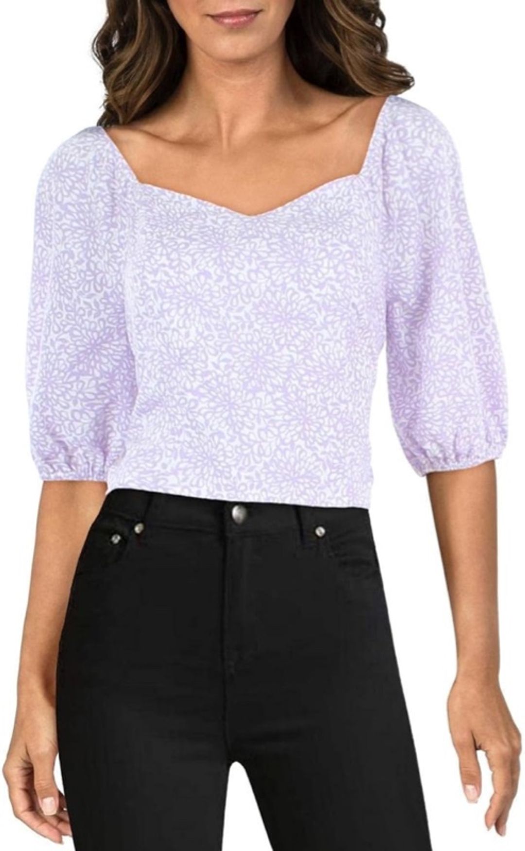 Riley & Rae Womens Size Medium Square Neck Smocked Cropped Purple