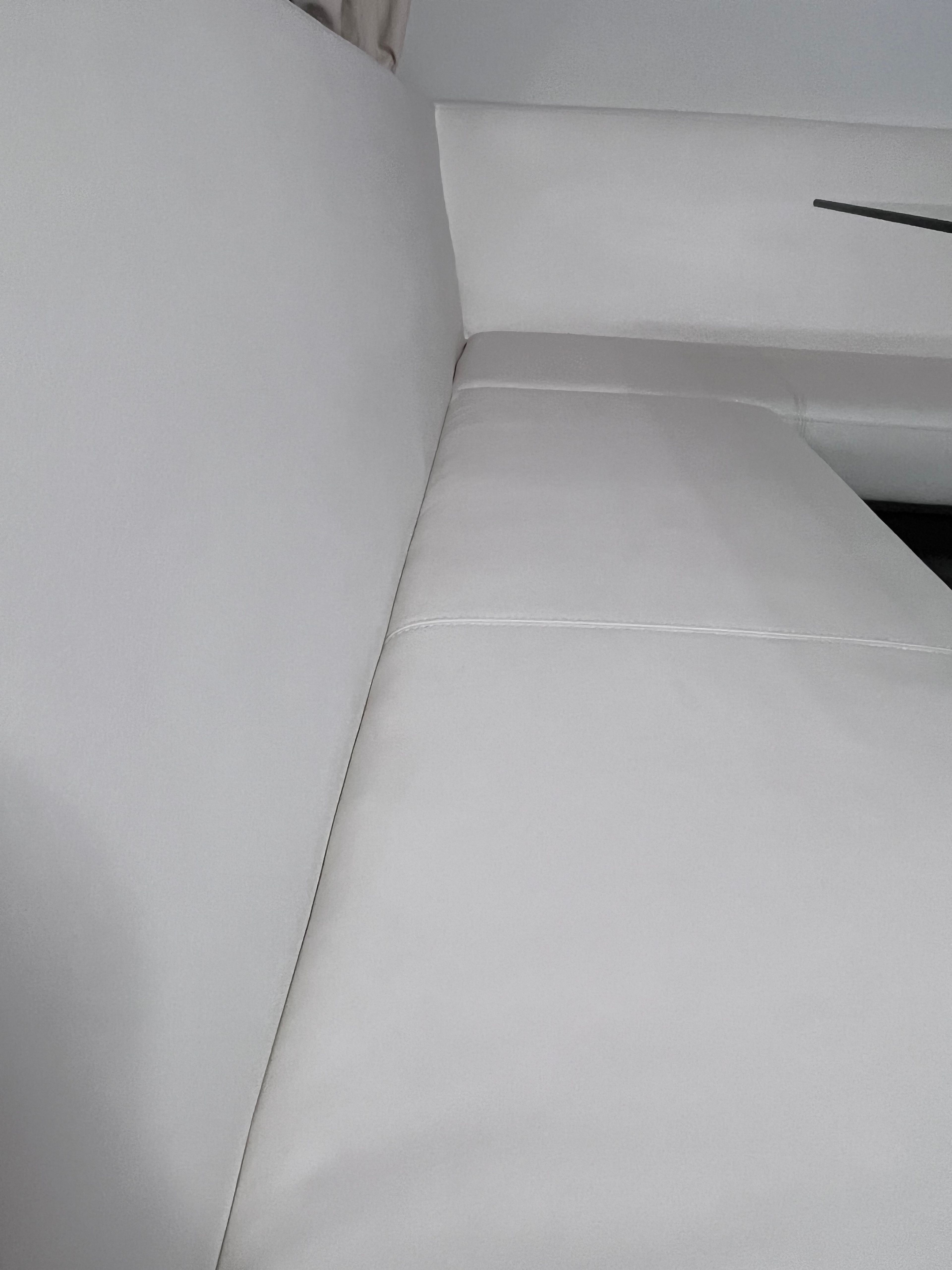 Armen Living Amanda Faux Leather Corner Bench off white dinning booth with glass - Image 4