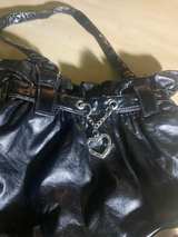 Black Faux Leather Shoulder Bag with Heart Charm - Image 4
