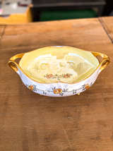Vintage Porcelain Footed Bowl with Gold Handles Floral Centerpiece Trinket Bowl - Image 4