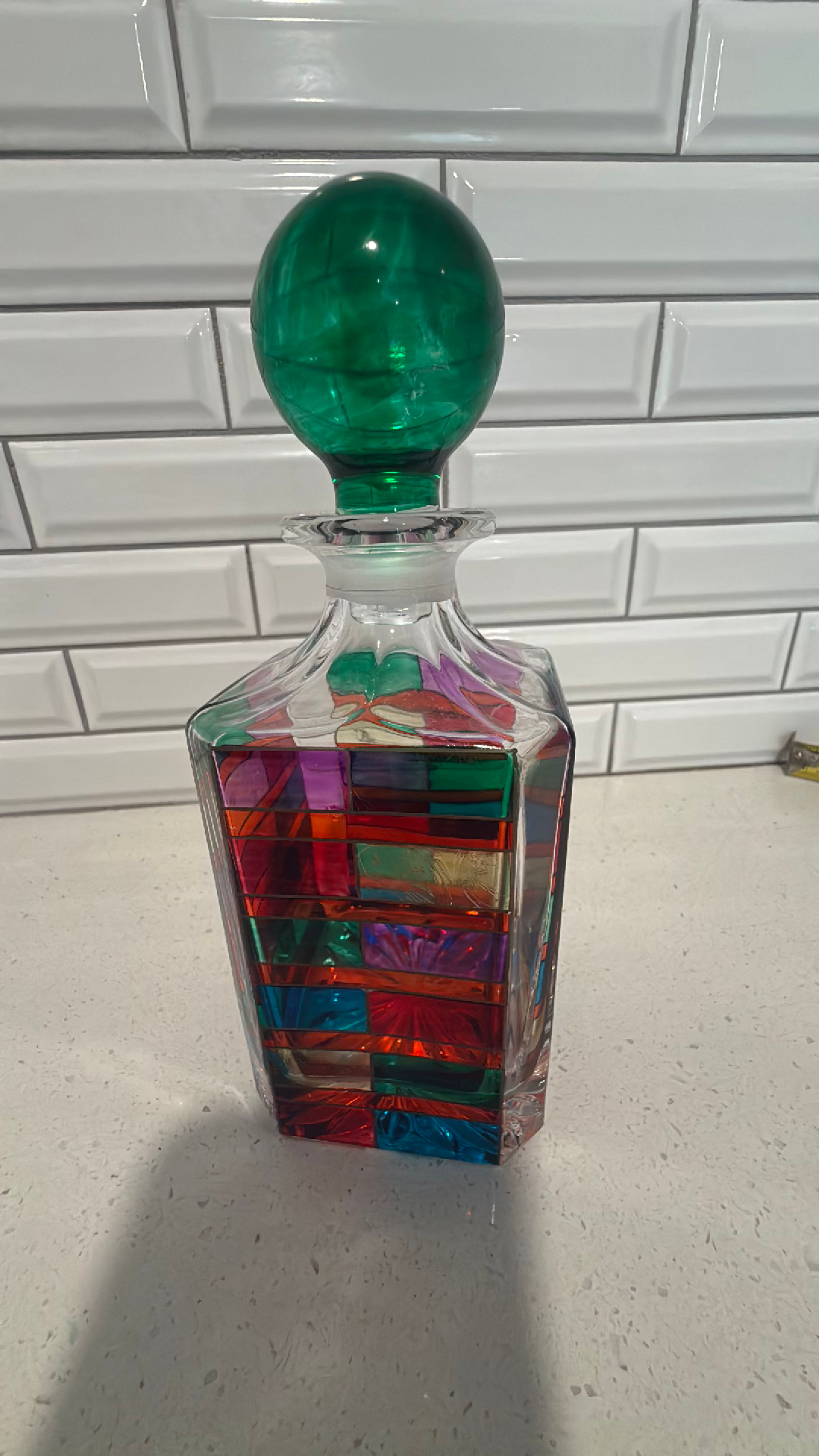 Murano Scaleno Hand-Painted Italian Crystal Whiskey Decanter - Image 4