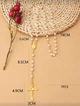 White Pearl Rosary Necklace With Cross - Image 5