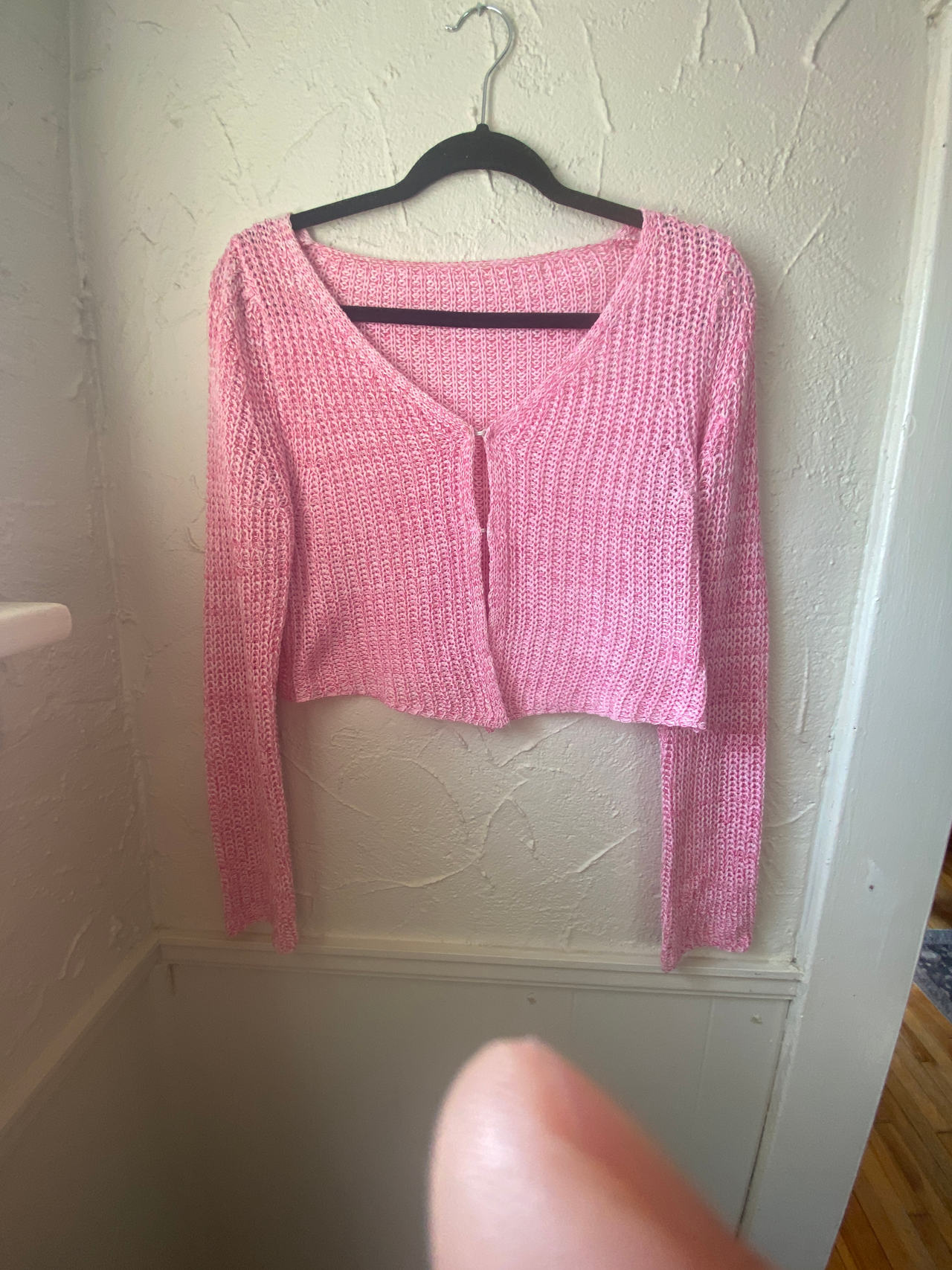 Pink Knit Cropped Knit Cardigan - Medium 