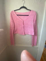 Pink Knit Cropped Knit Cardigan - Medium  - Image 1
