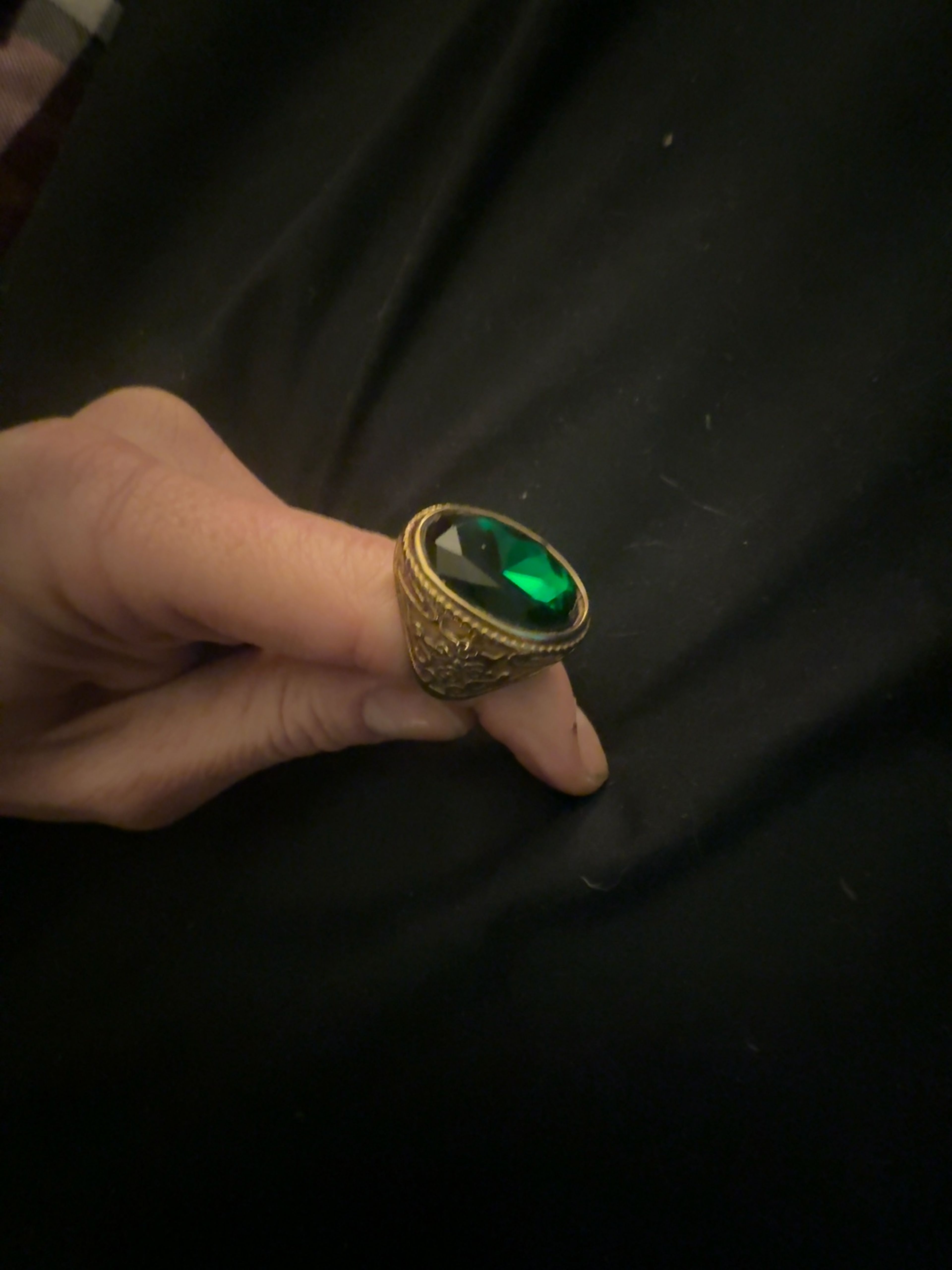 Men's Green Emerald Stone Gold Ring