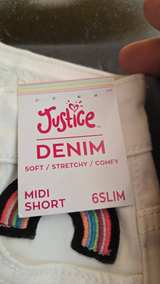 Justice Girls White Denim Midi Shorts with Patches - Image 3