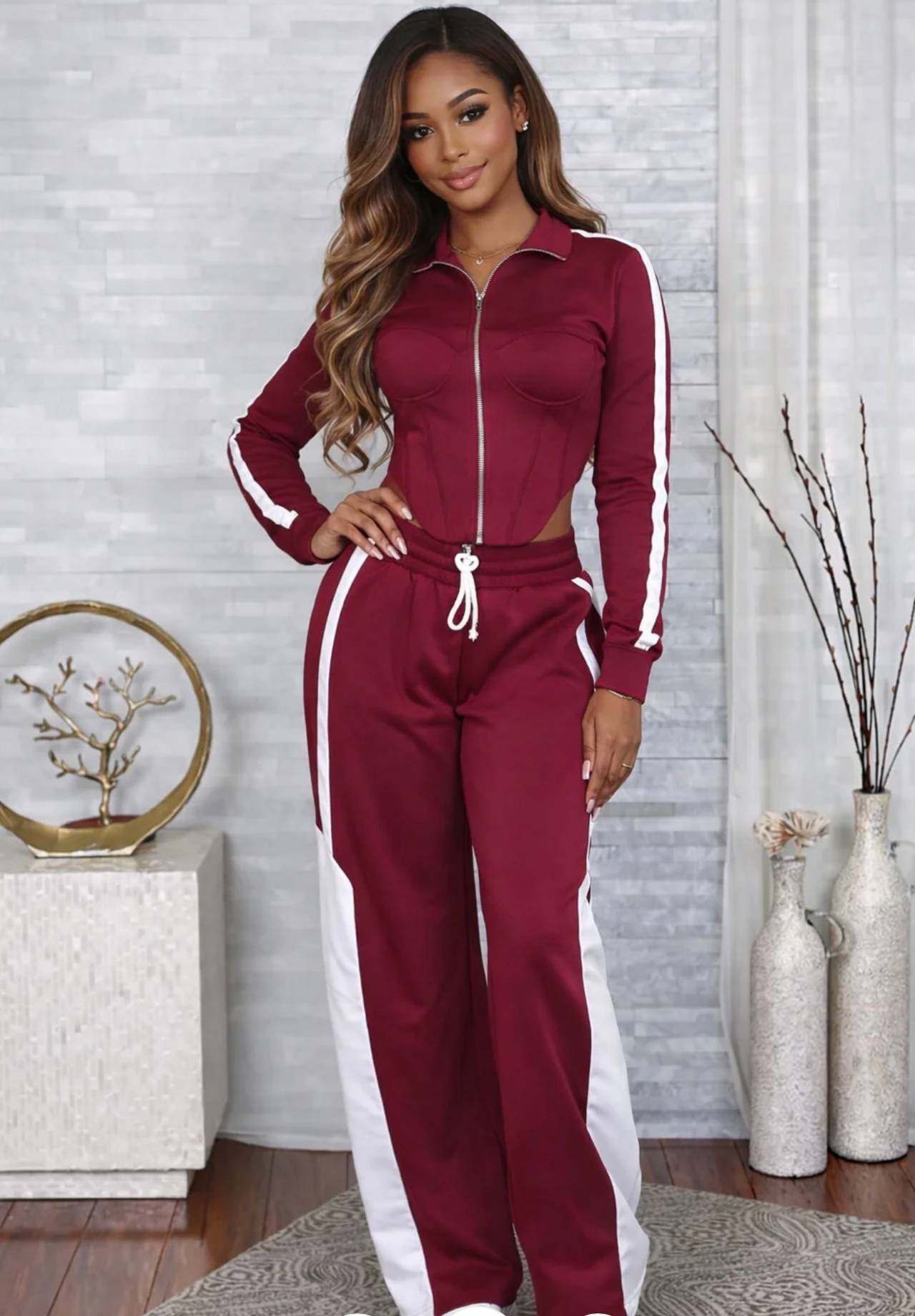 Fashion Nova The Winner Circle Pant Set - Burgundy