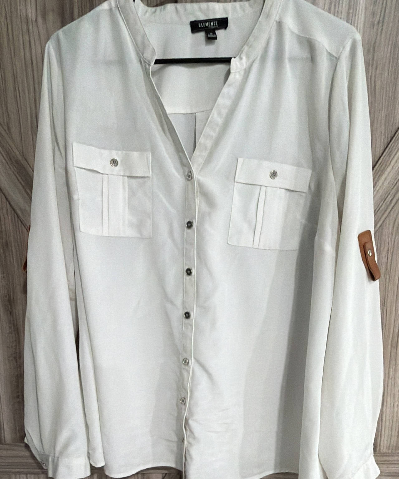 Elementz White Roll-Tab Sleeve Button Down Blouse XL