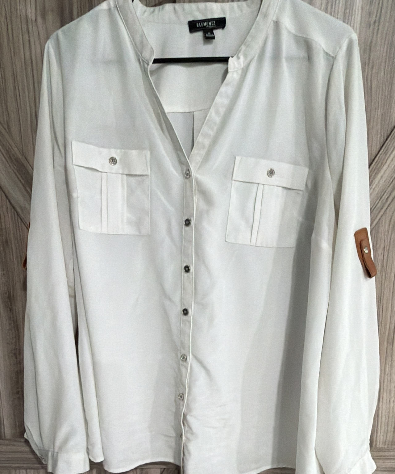 Elementz White Roll-Tab Sleeve Button Down Blouse XL