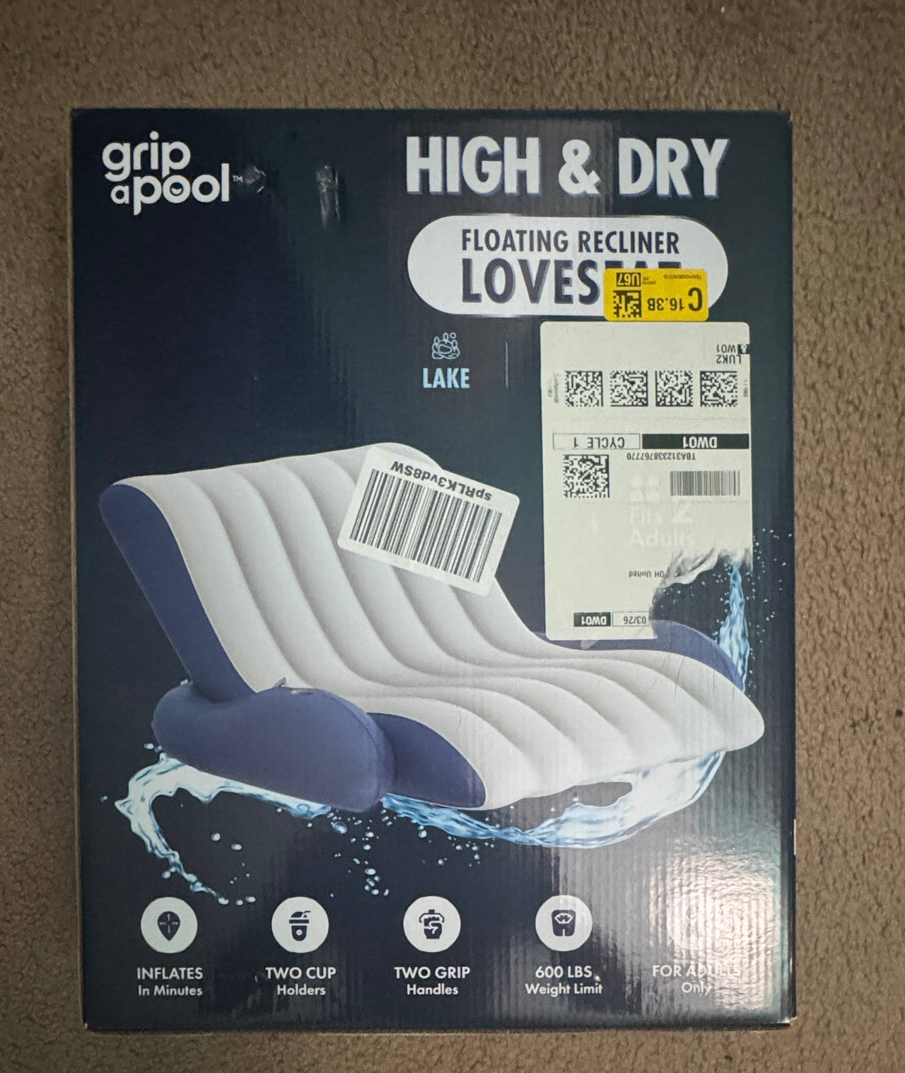 Grip-A-Pool High & Dry Floating Recliner Loveseat