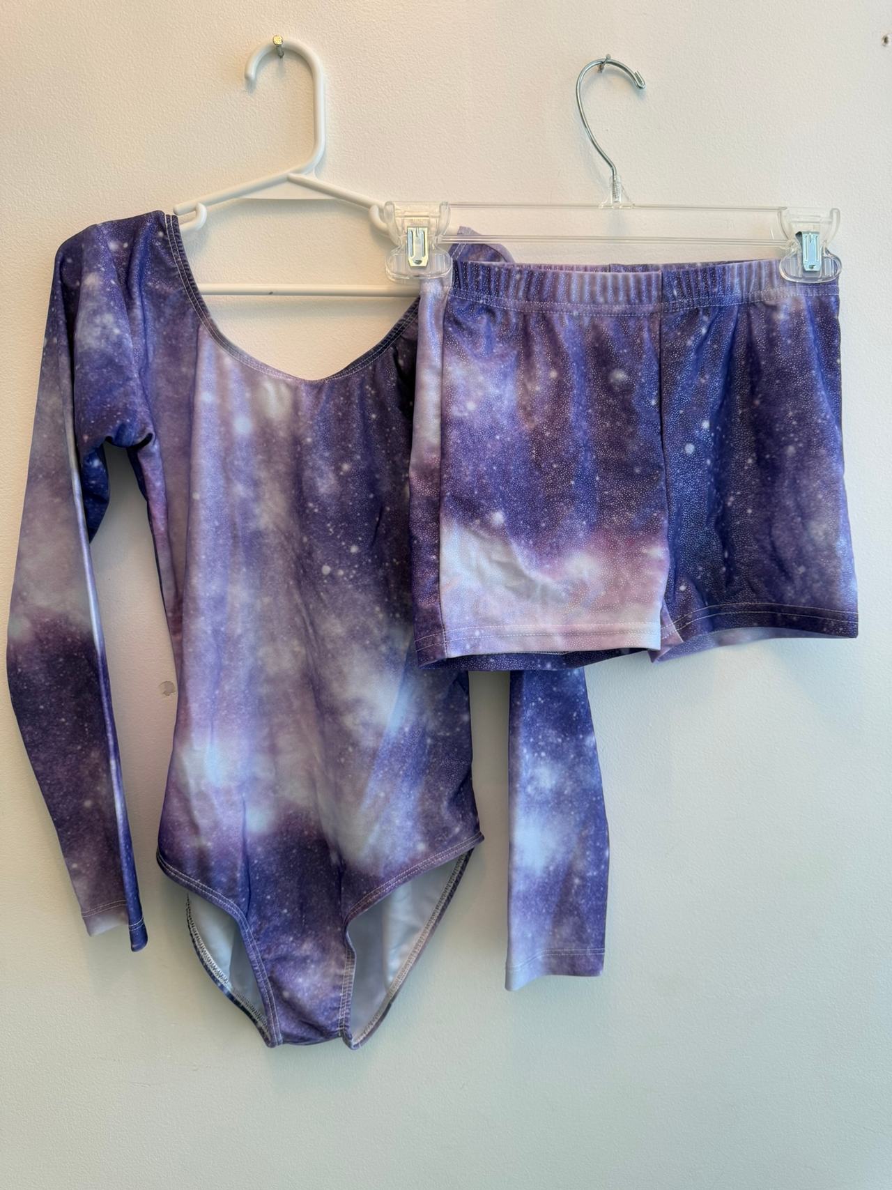 Girls Galaxy Print Gymnastics Leotard and Shorts Set Size 10