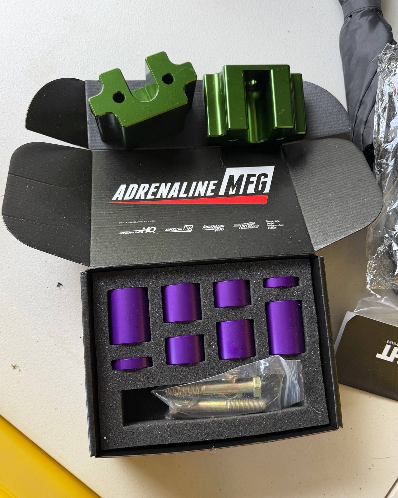 Adrenaline HQ Driveshaft Drop Kit - 4 Piece kit w/mounting hardware included.