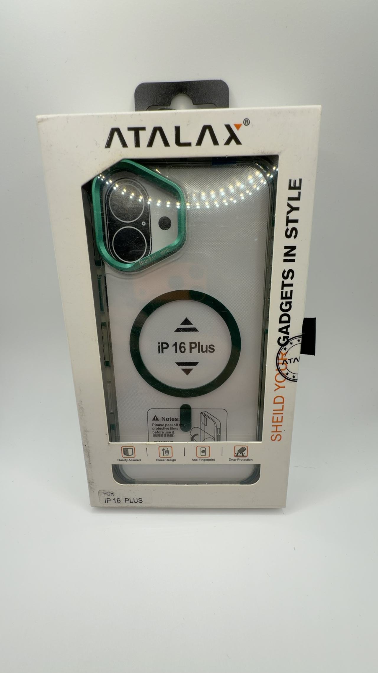 iPhone 16 Plus MagSafe Clear Case with Green Lens Kickstand