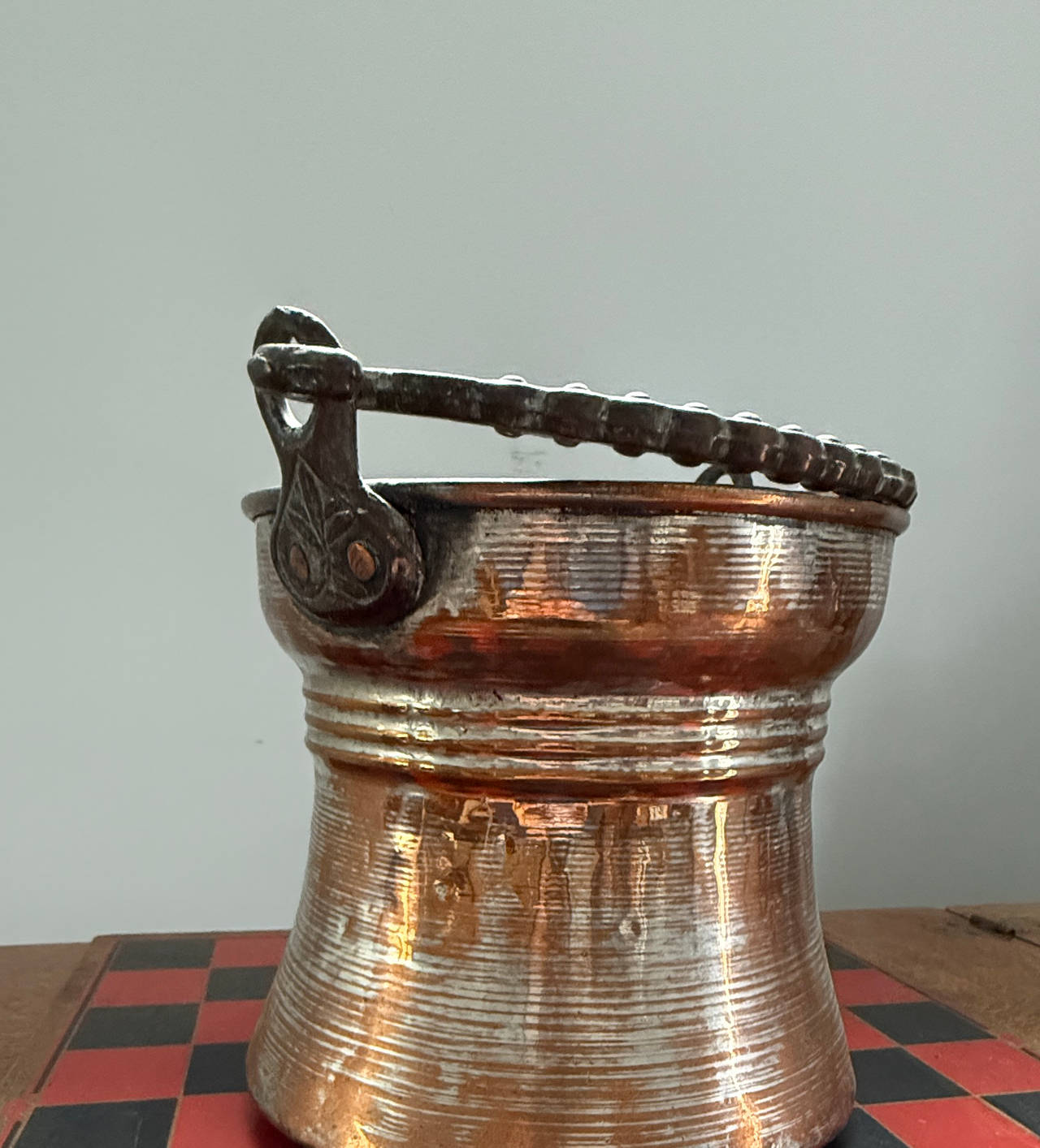Antique Copper Bucket with Swing Handle