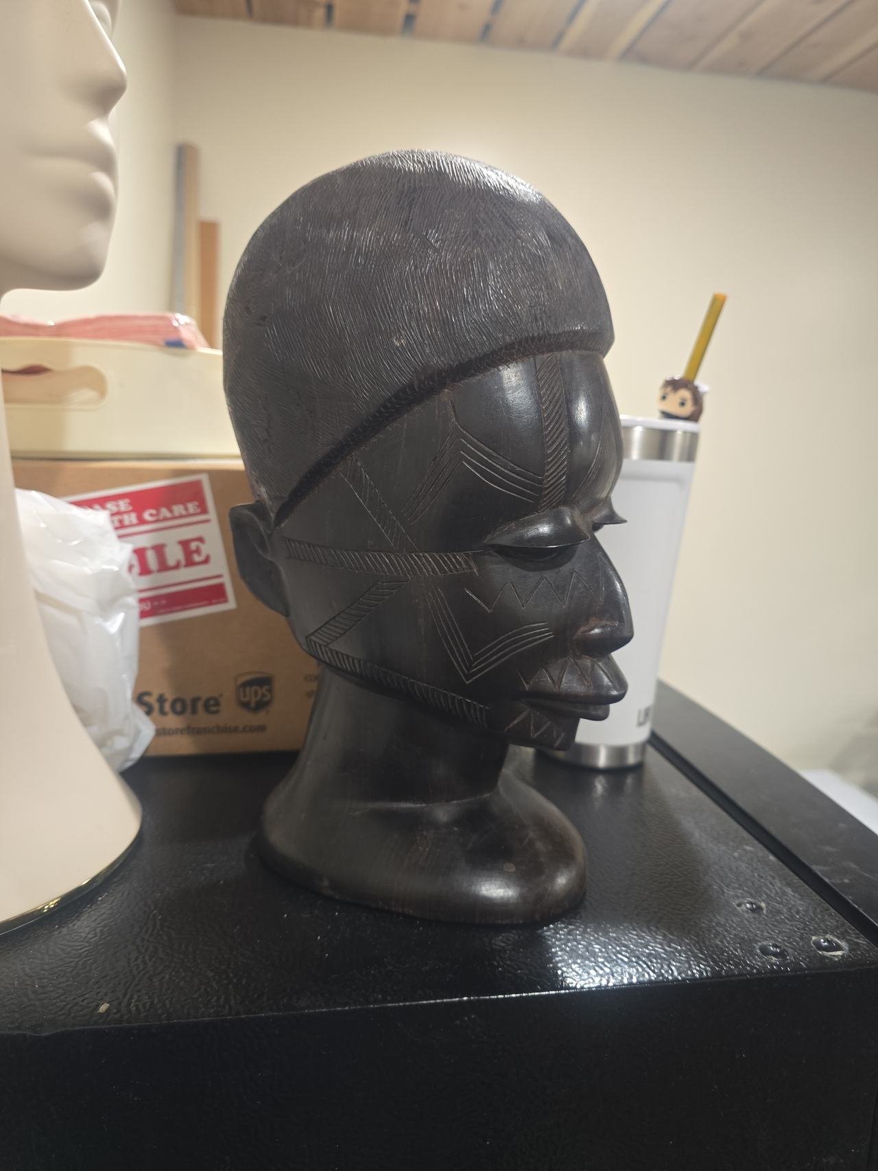 Hand-Carved African Ebony Wood Bust Sculpture