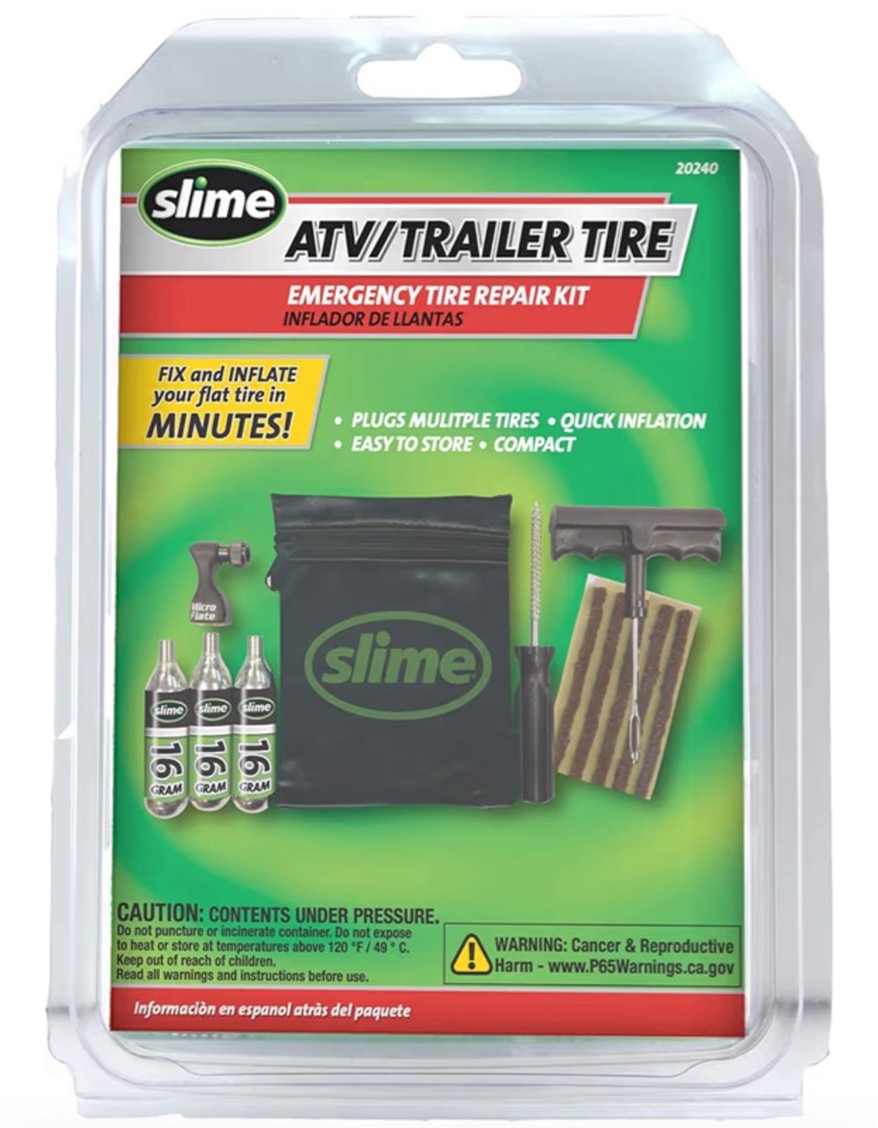 Slime 20240 Tire Repair and Inflation Kit, Tubeless Tires, Trailer & ATV Emergen