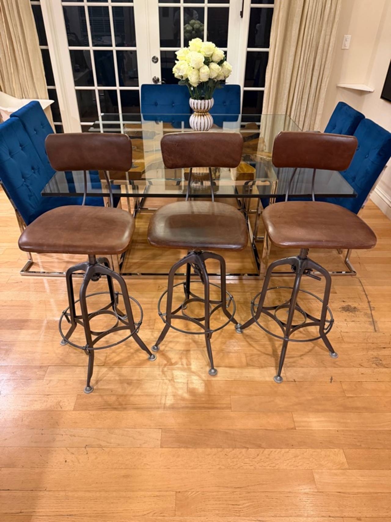 Set of 3 Industrial Adjustable Bar Stools