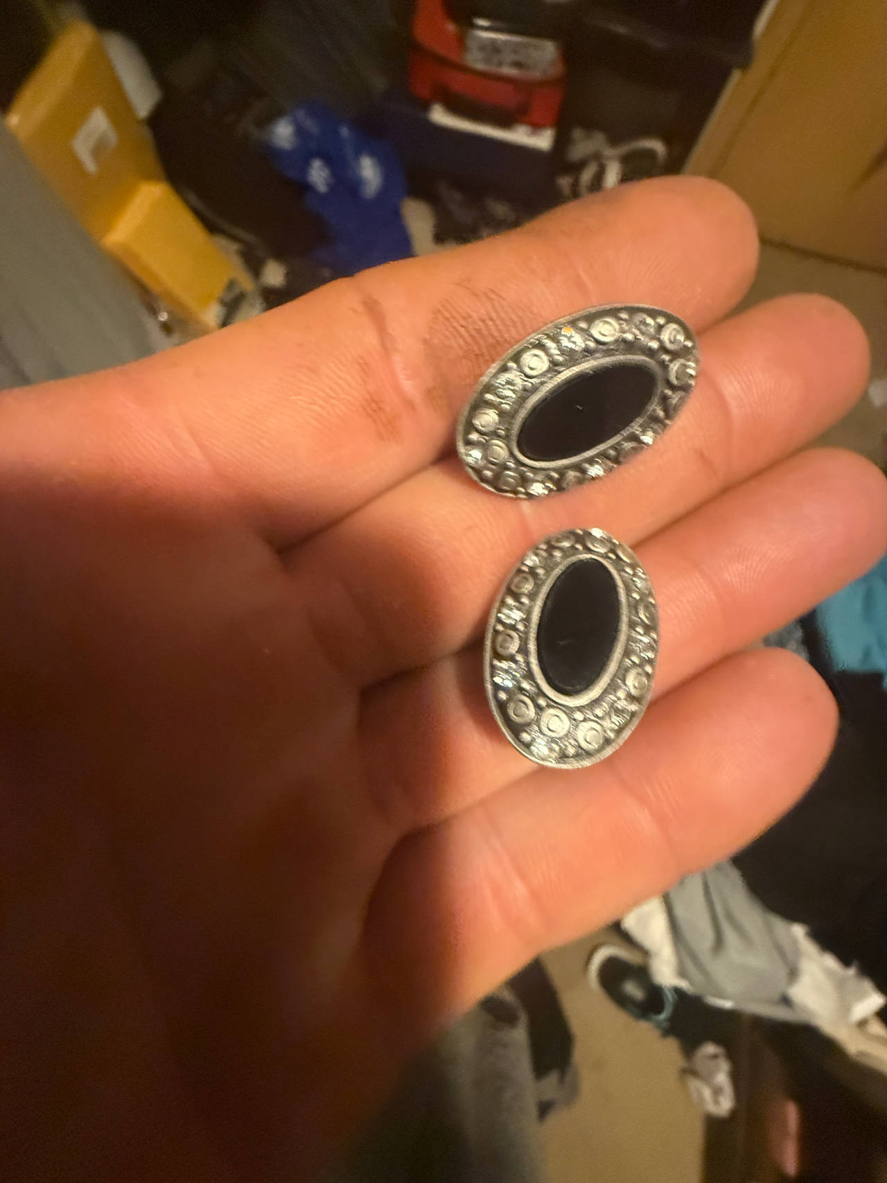 Vintage Style Oval Onyx Rhinestone Earrings