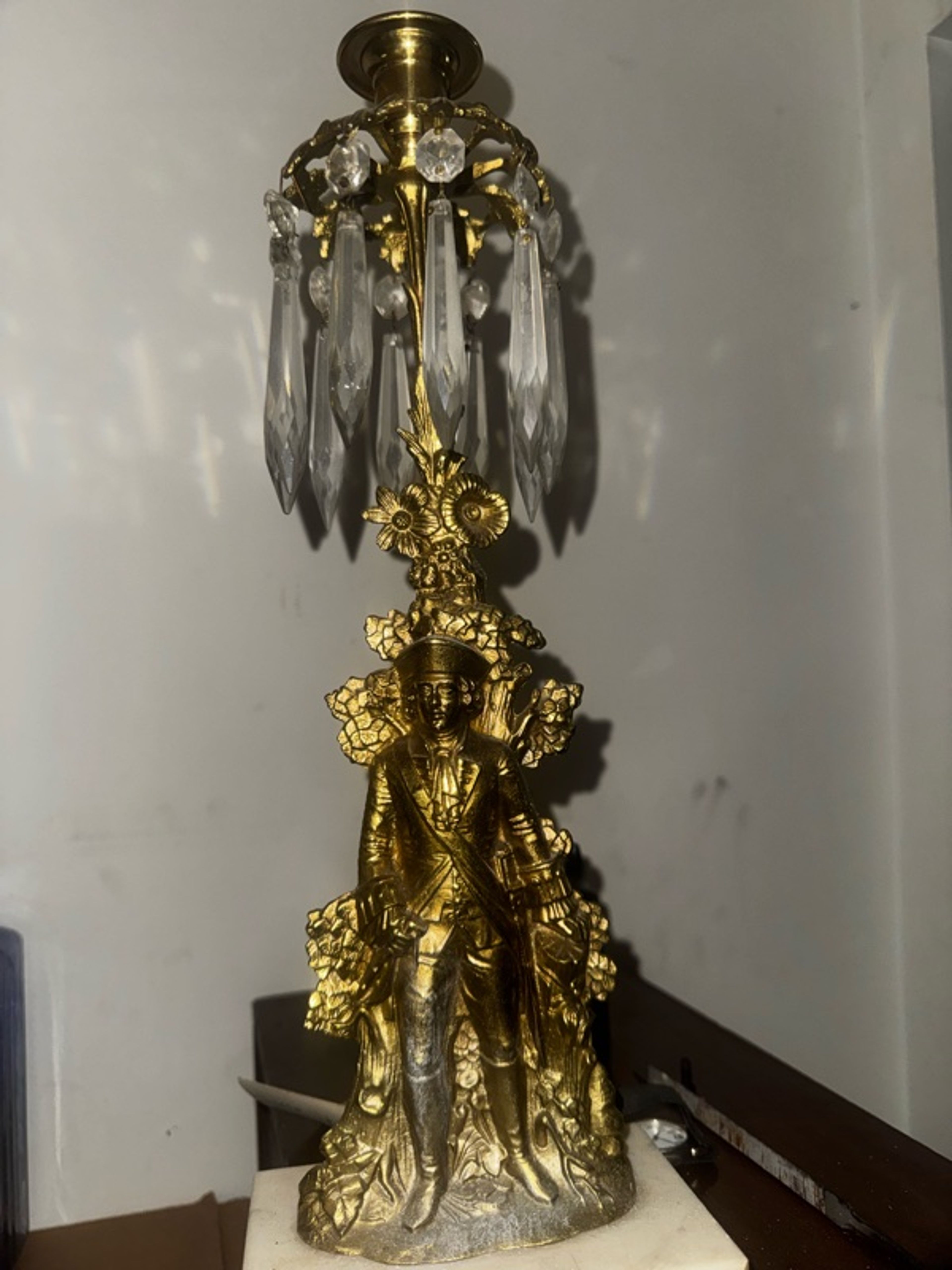 Antique Victorian Girandole Candlesticks Brass with Marble Base