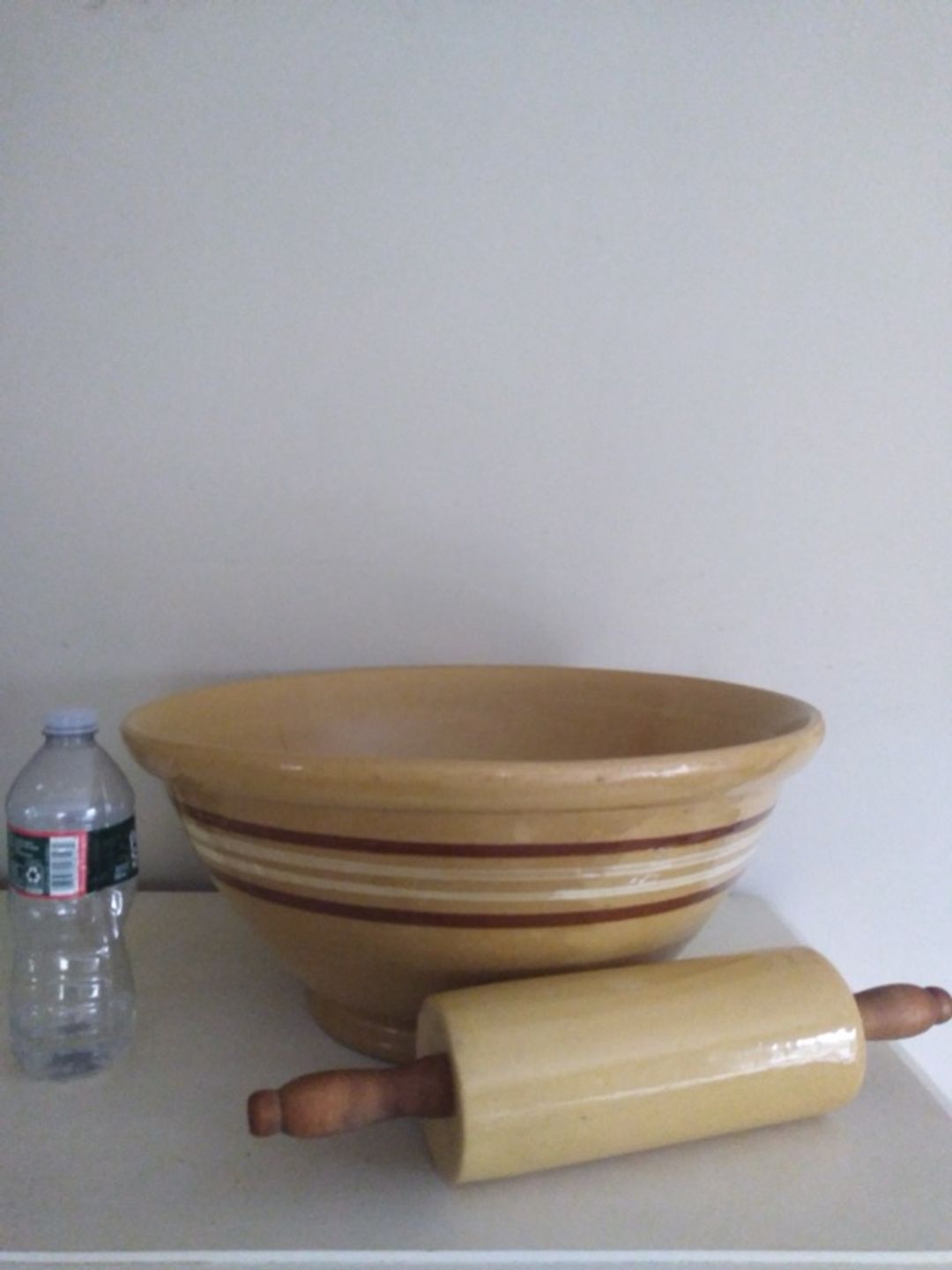 Weller Yellow Ware Mixing Bowl with Brown and White Stripes