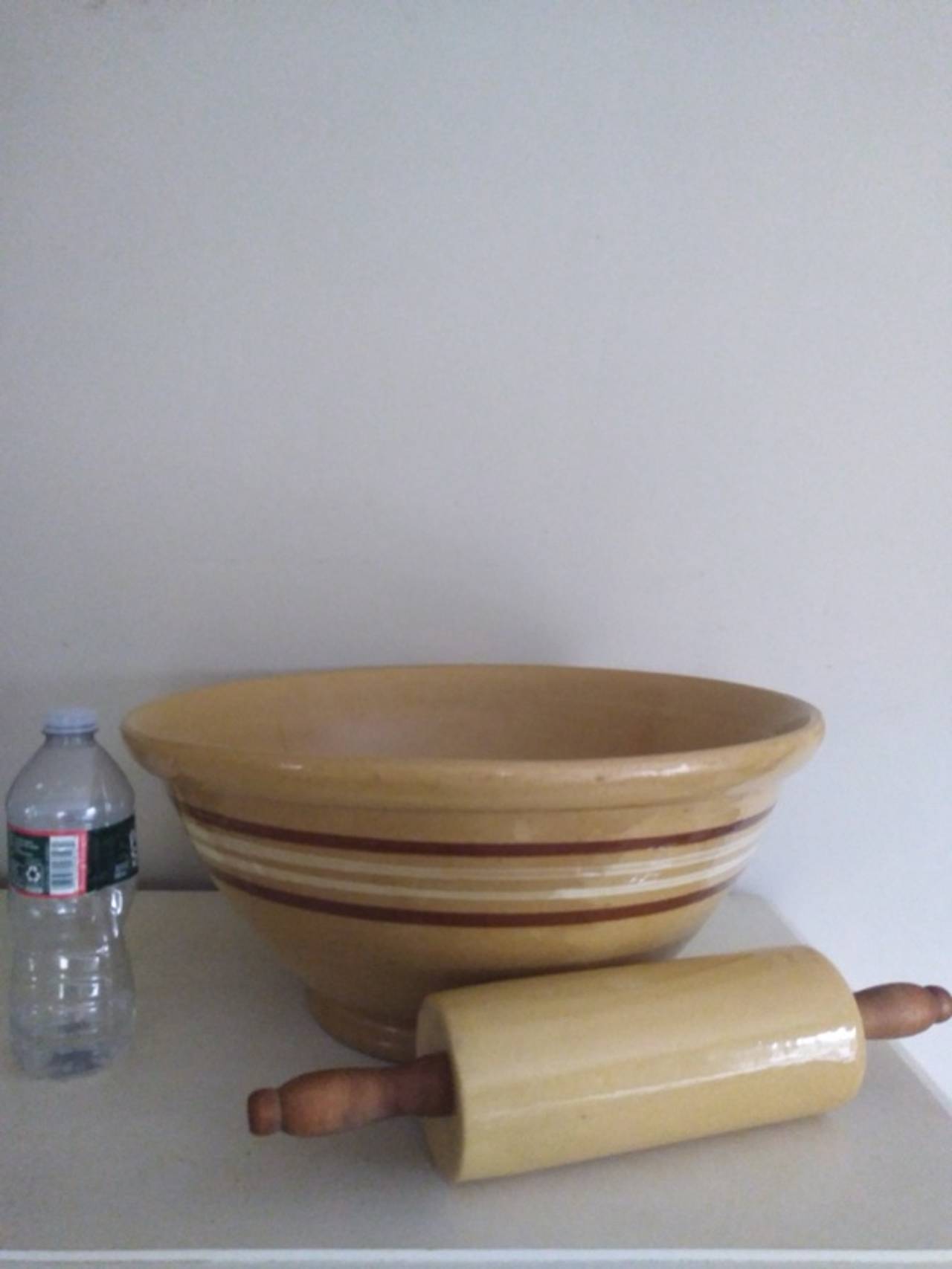 Weller Yellow Ware Mixing Bowl with Brown and White Stripes
