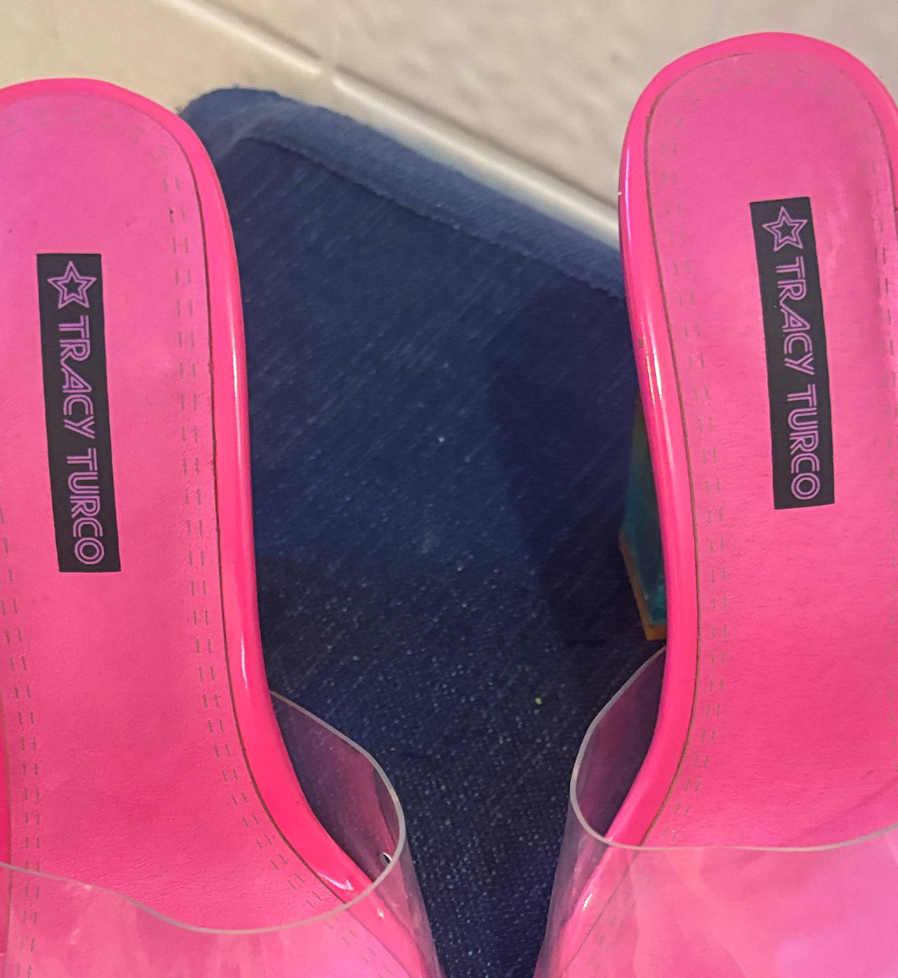 Tracy Turco Pink Clear Mule Heels