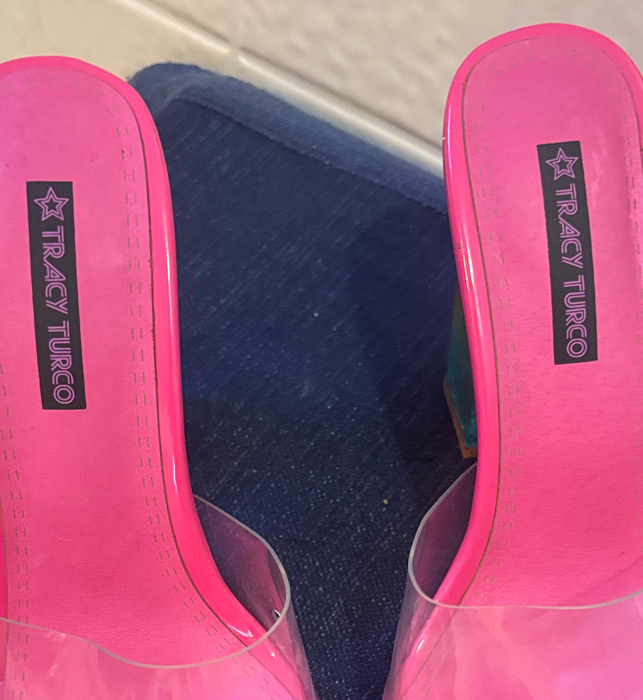 Tracy Turco Pink Clear Mule Heels
