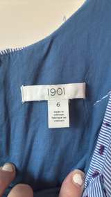 1901 Ruffle Neck Striped Embroidered Dress Small - Image 4