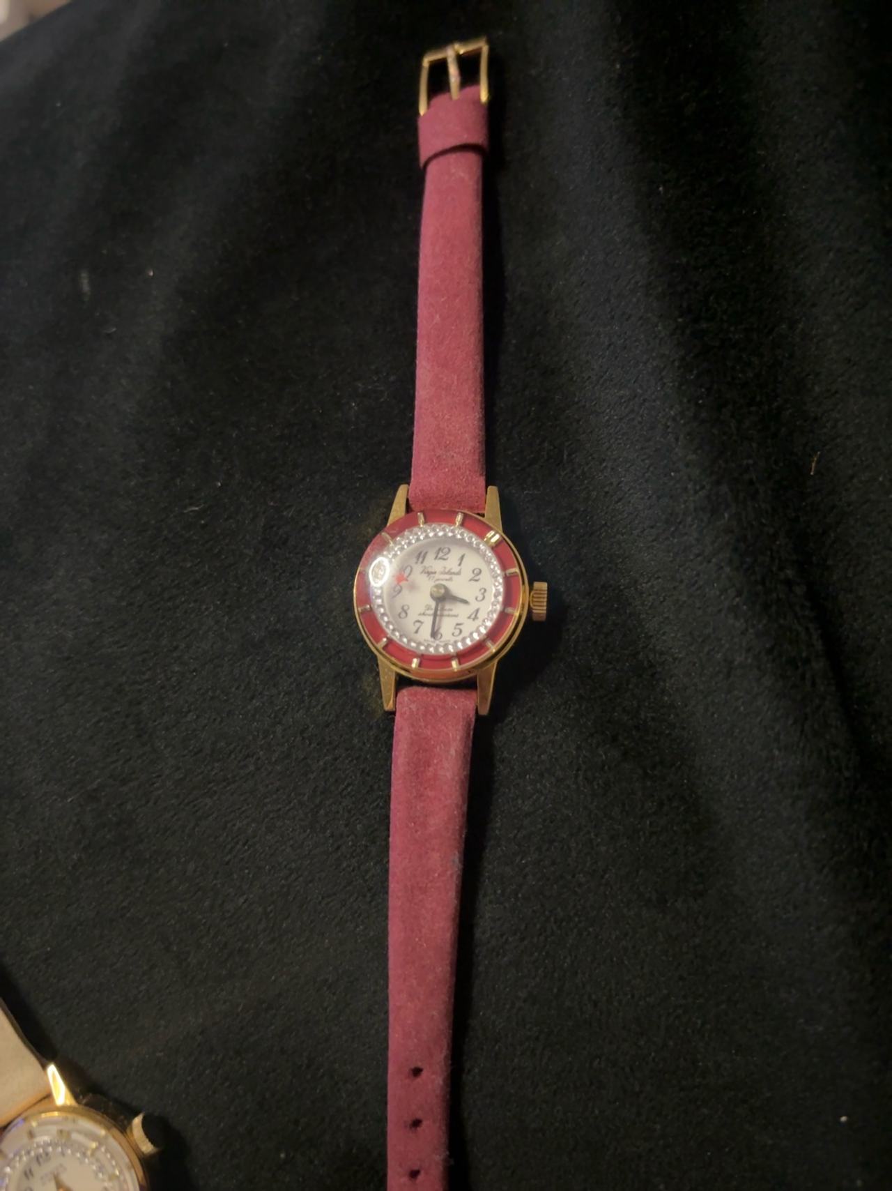 Virgin Islands 17 jewels Ladies Red Watch with Mystery Second Hand Dial