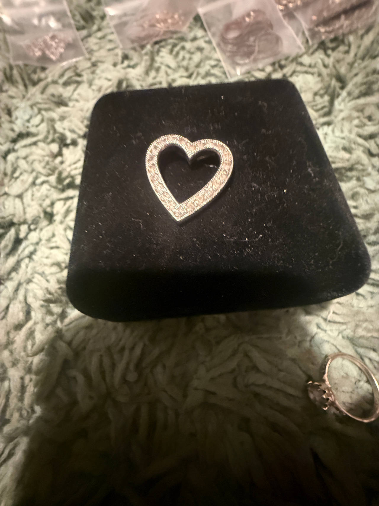 Silver Heart Pendant with Stones