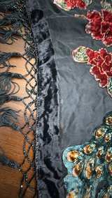 Vintage Style Embroidered/beaded Peacock Velvet Fringe poncho - Image 2