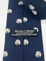 Vintage Menlo College Tie Navy Blue White Tree Logo 59” - Image 4