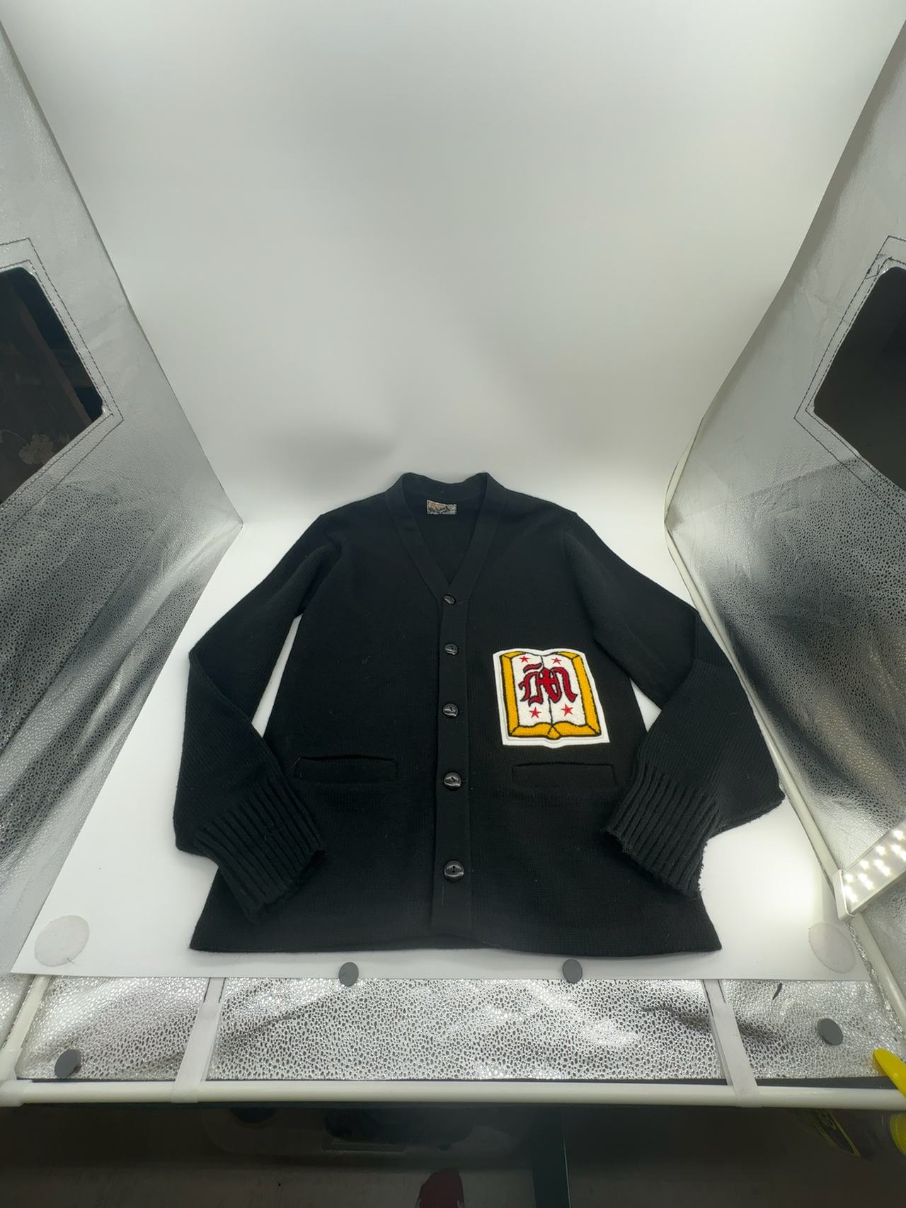 Black Vintage Varsity Cardigan Sweater