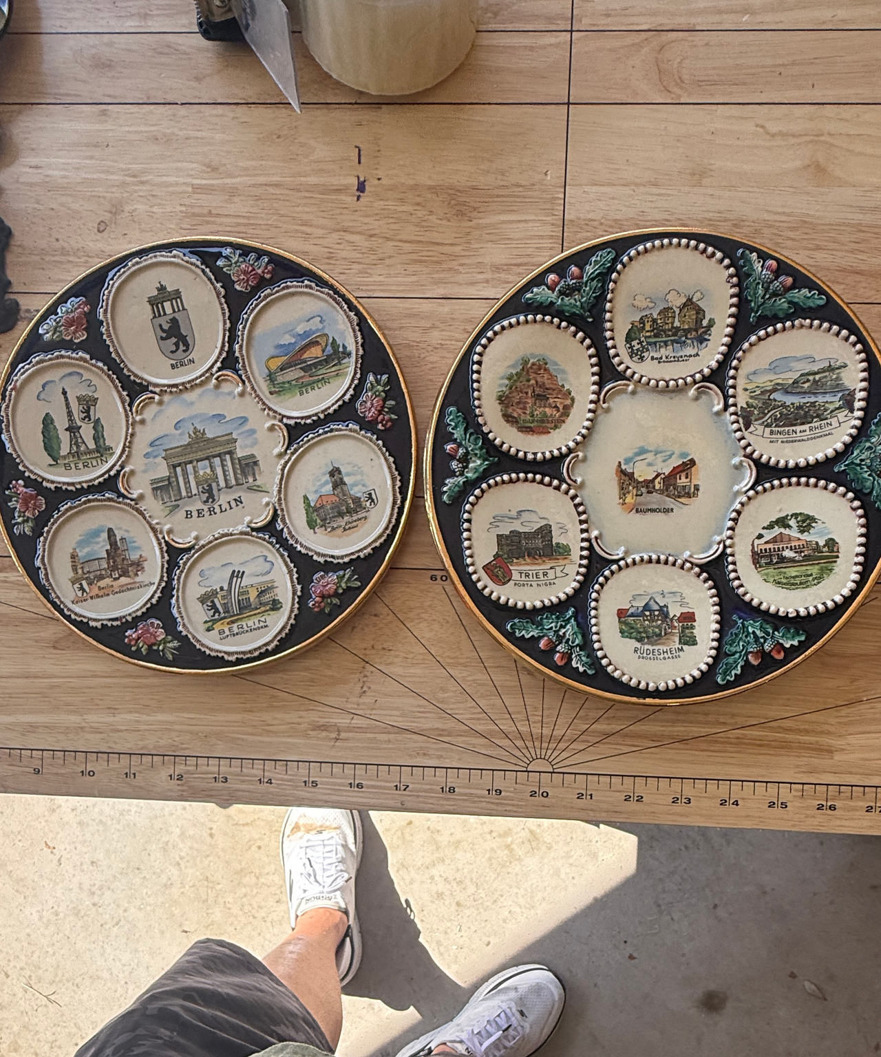 Vintage German Souvenir Relief Wall Plates - Berlin and Rhine River Valley