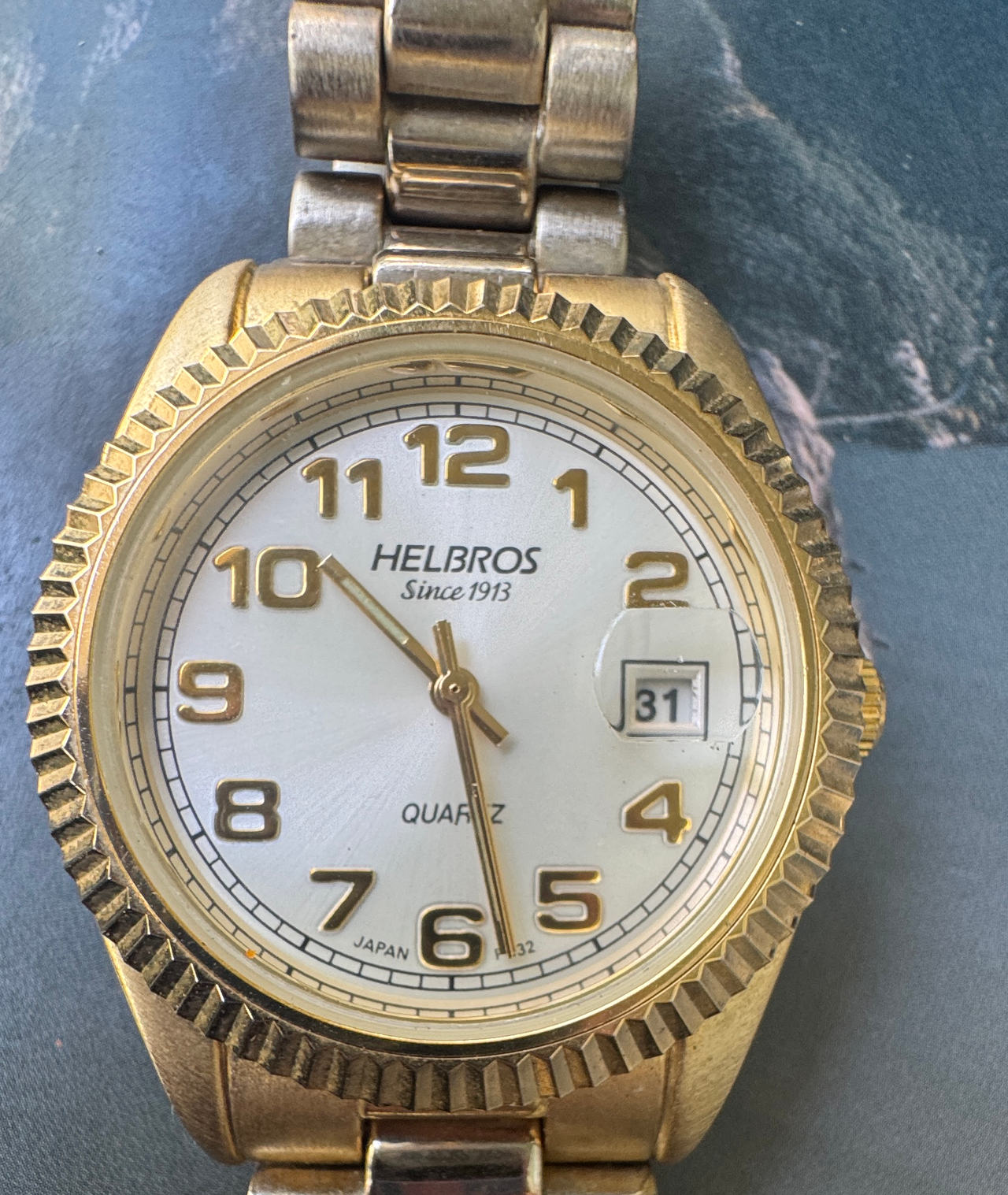 Helbros Quartz Gold Tone Watch with Date
