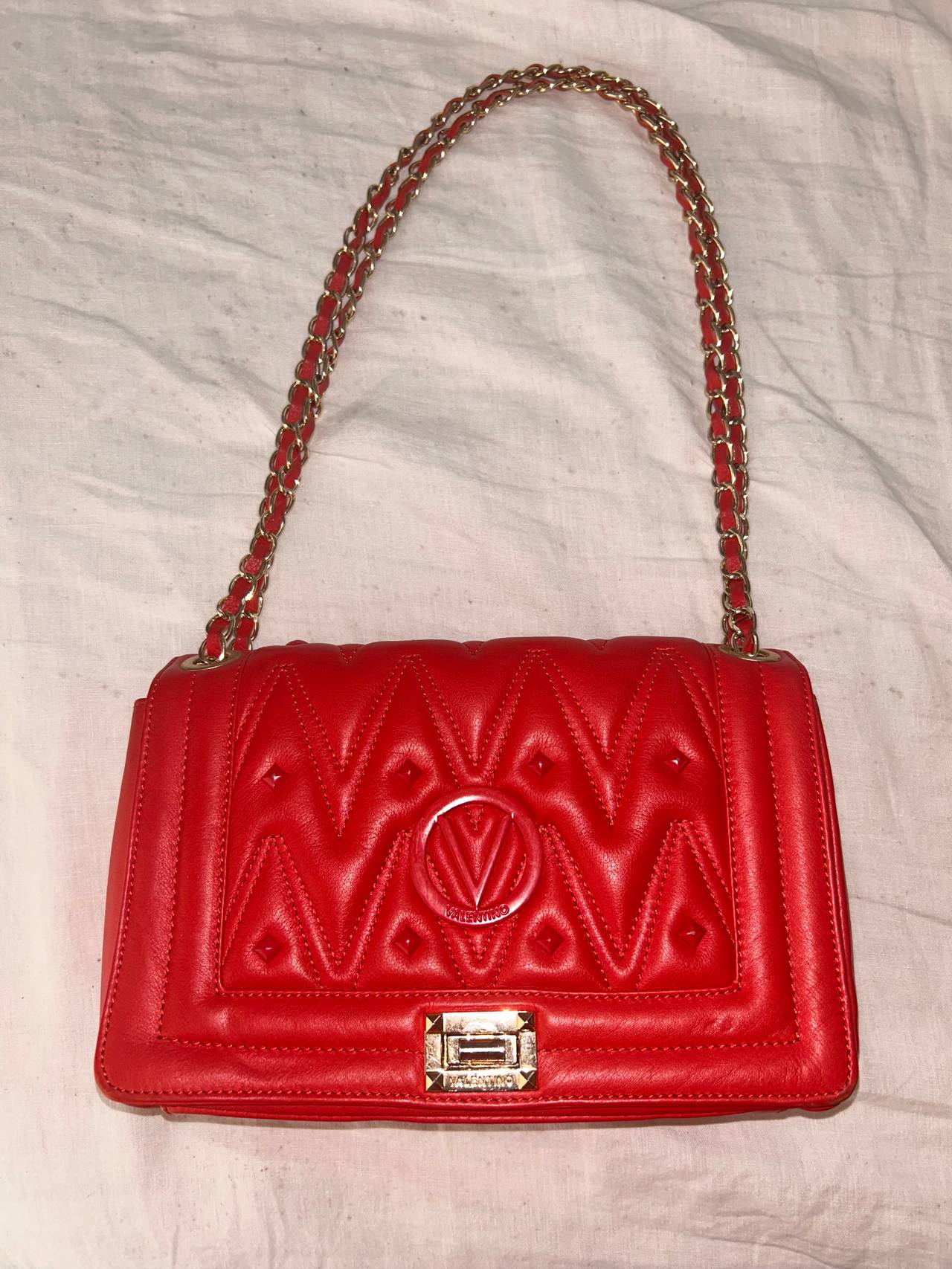 Valentino Alice Diamond Leather Shoulder Bag Red