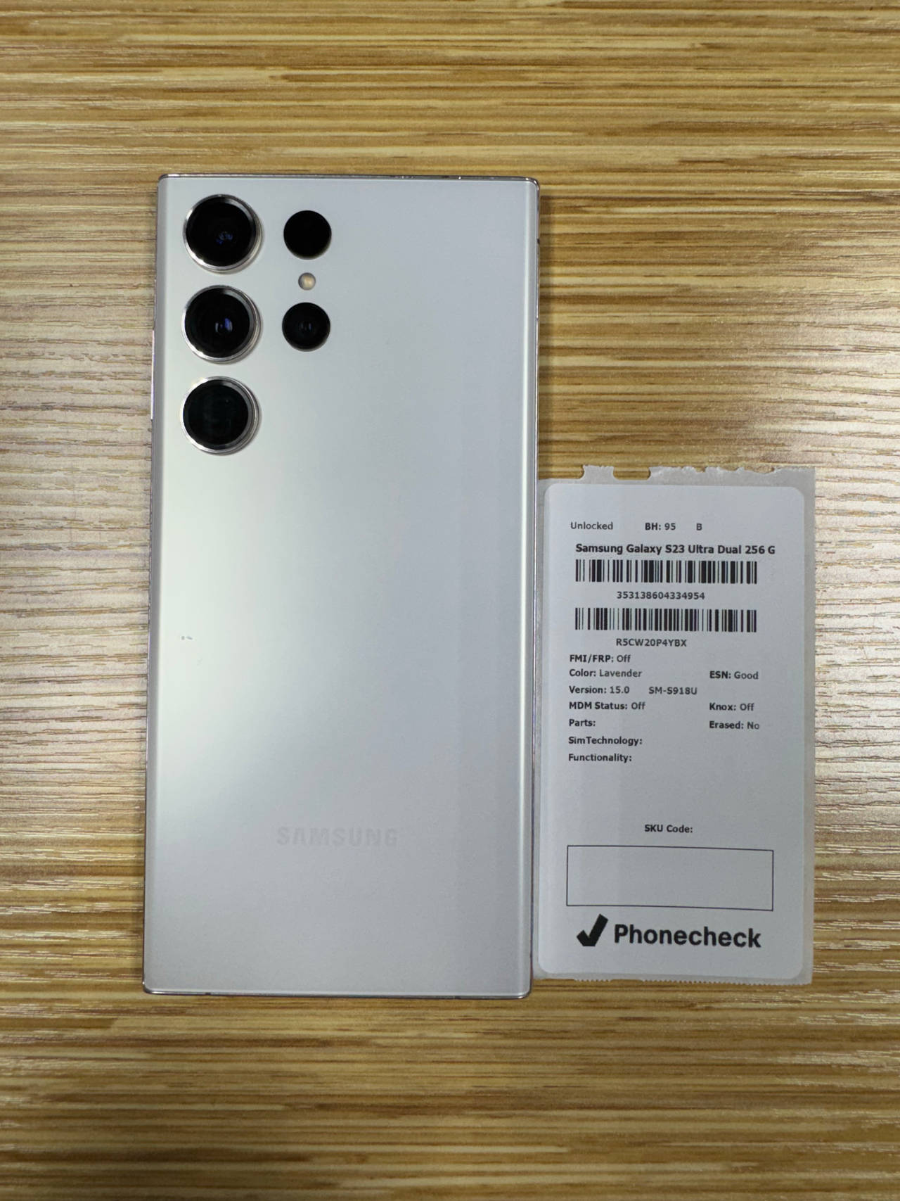 Samsung Galaxy S23 Ultra 256GB White Unlocked 95% Battery Health