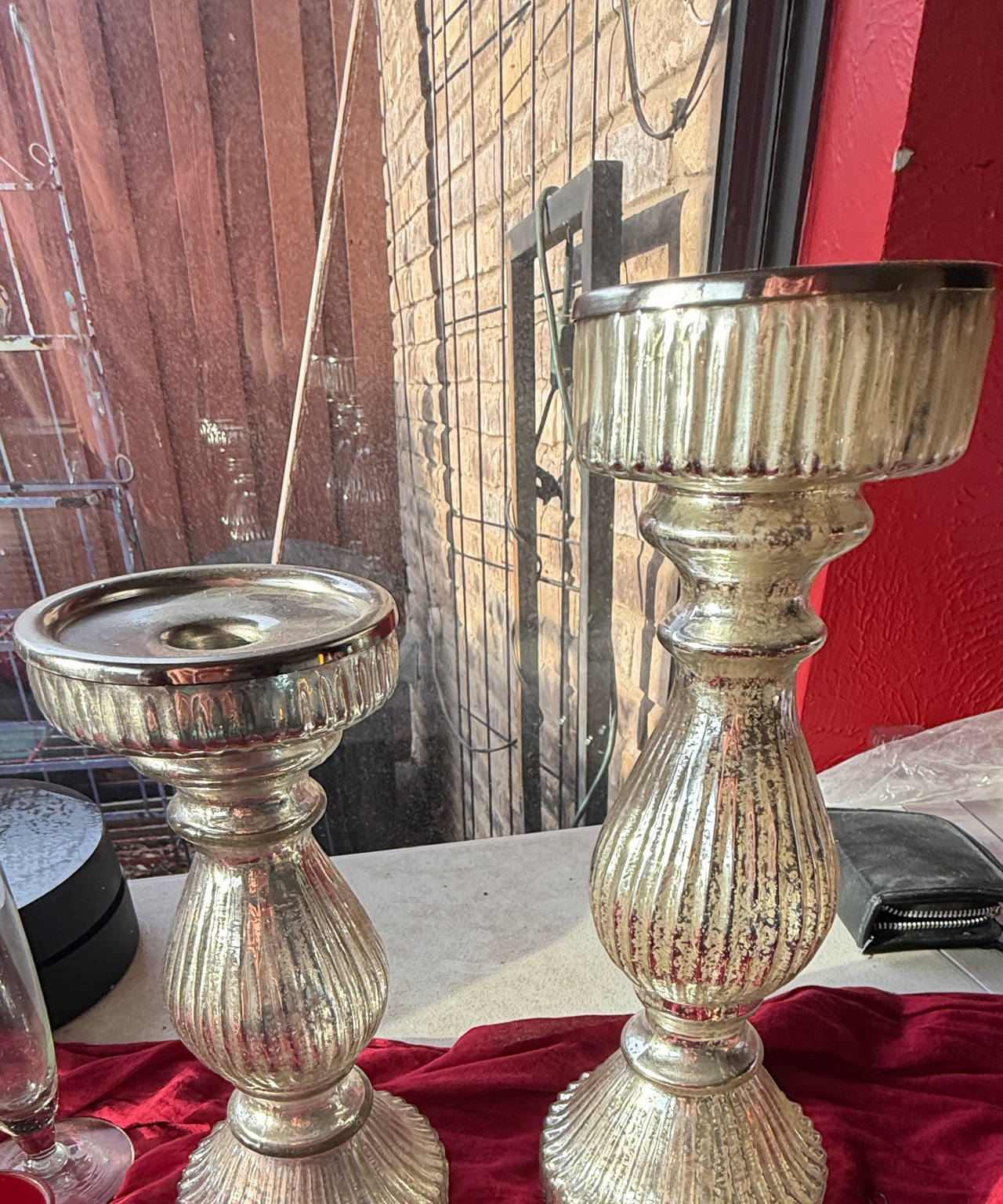 Glass Pillar Candle Holders Set of 2